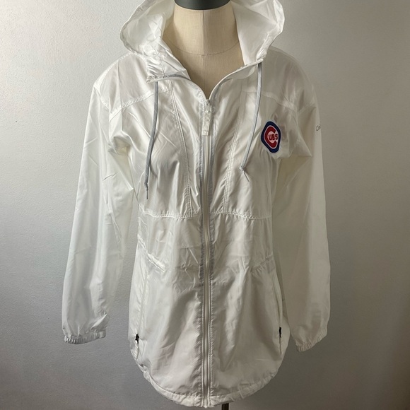 CHICAGO Cubs Columbia White Flashback Full-Zip Windbreaker Hoodie Jacket Sz S - Picture 2 of 6